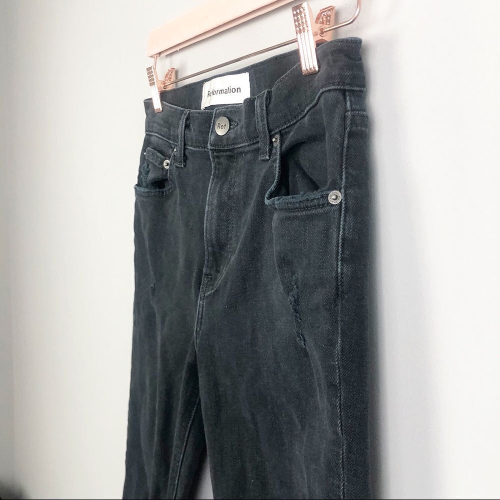 REFORMATION | Camille Stretch Crop Cigarette Black Denim Jeans Women’s Size 25 - Picture 4 of 11